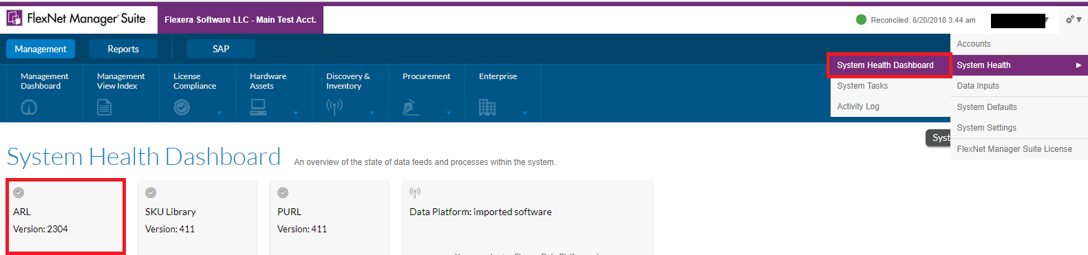 System health dashboard menu path