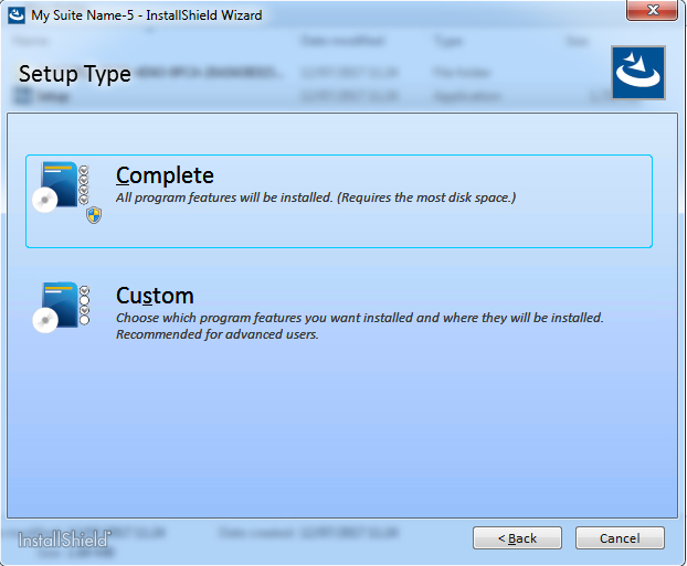 Screenshot of the wizard dialog before the change.