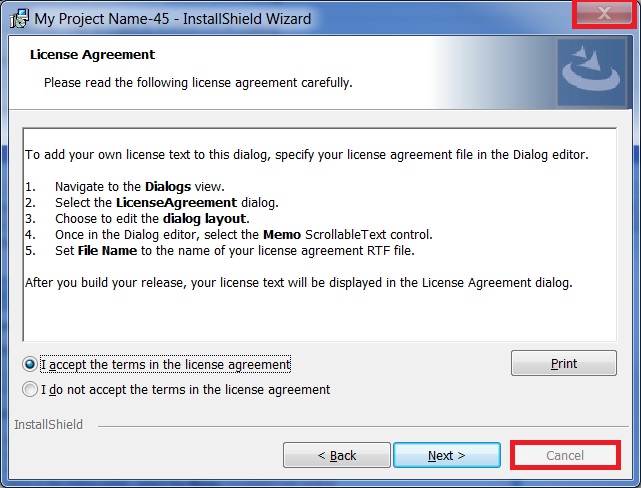 Example of the x/cancel button being disabled on a dialog.