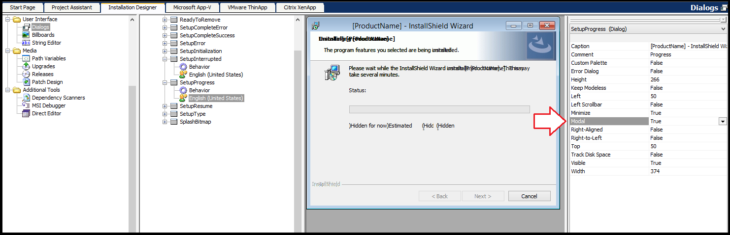 Modal Property on SetupProgress Dialog