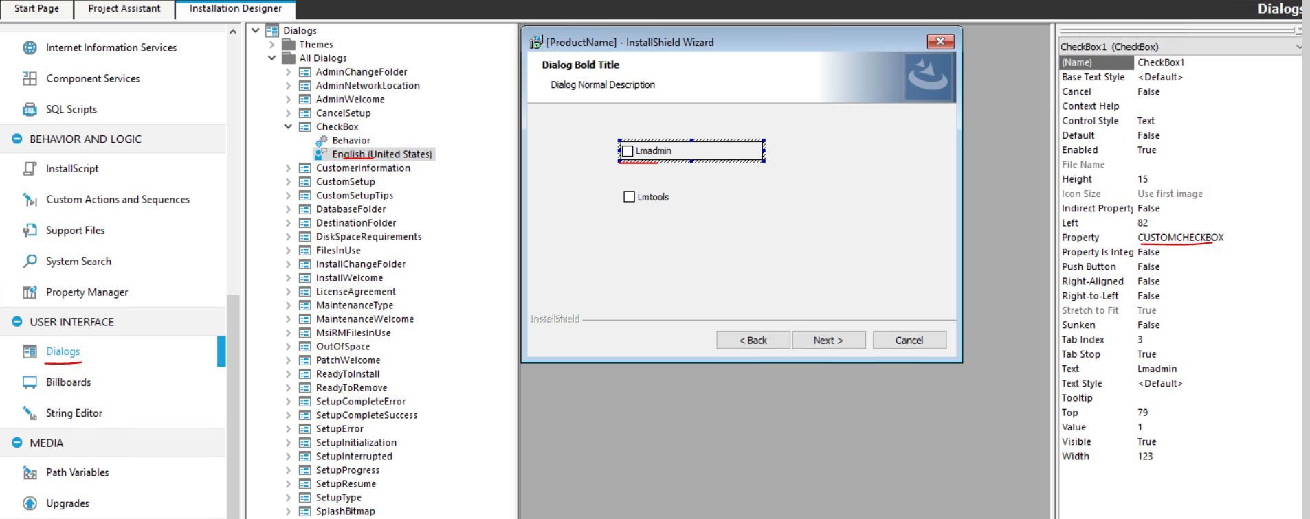 Allow user to select shortcut based on checkbox control