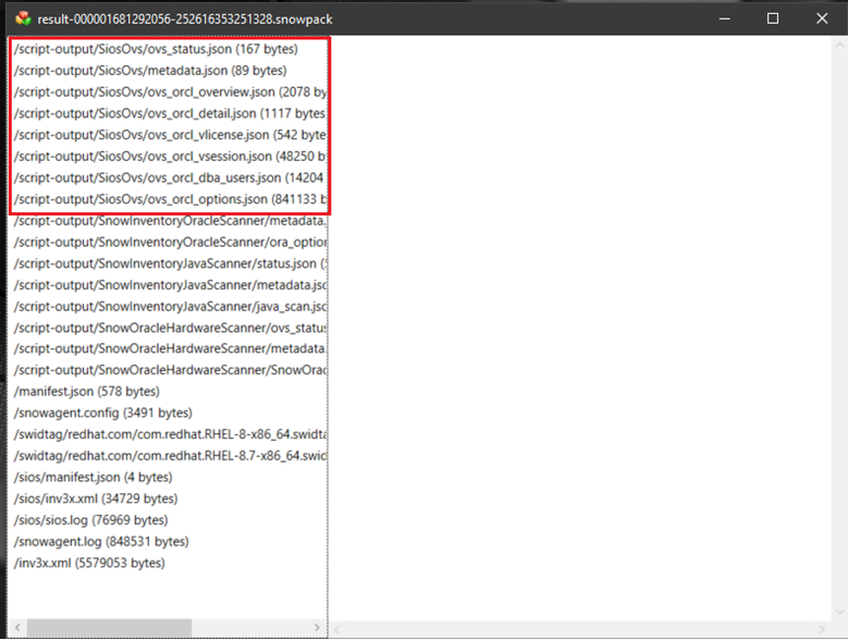 Screenshot showing sample files included in snowpack
