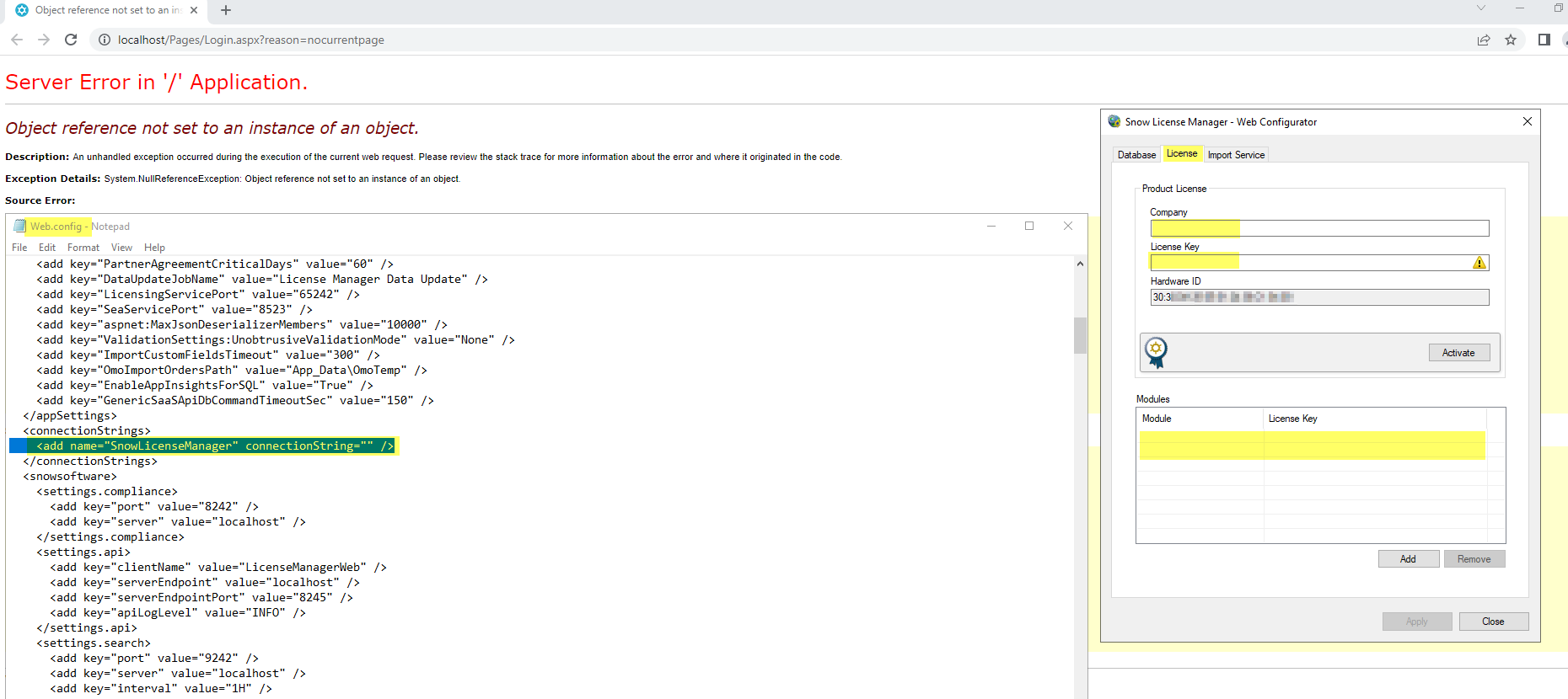 web config connectionstring and web configurator details.png