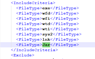 An image of the snowagent.config Include Criteria