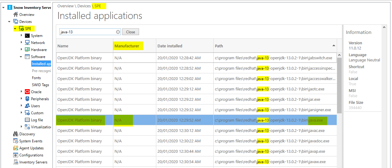 Java 13 showing as NA - Snow Inventory Server Console.png
