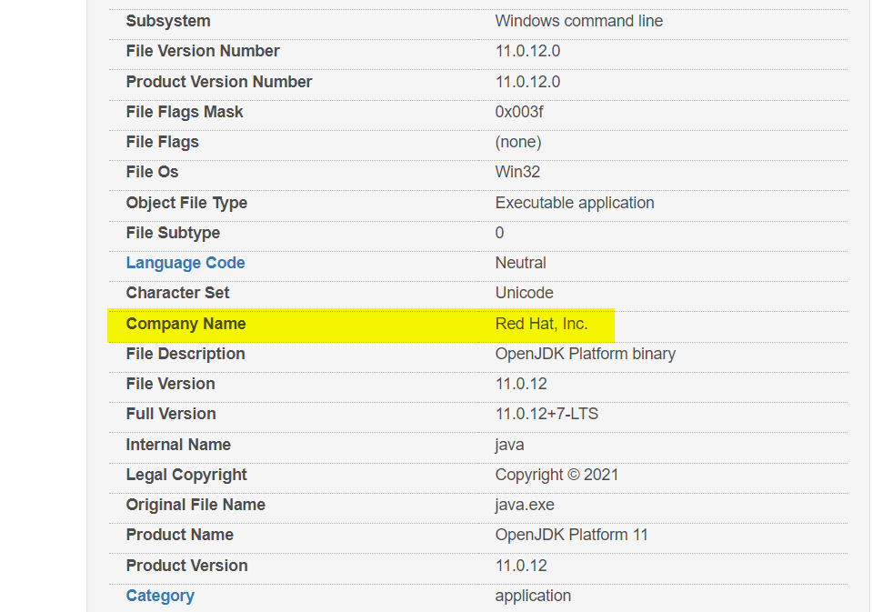 Java 11 showing Red Hat Inc.png