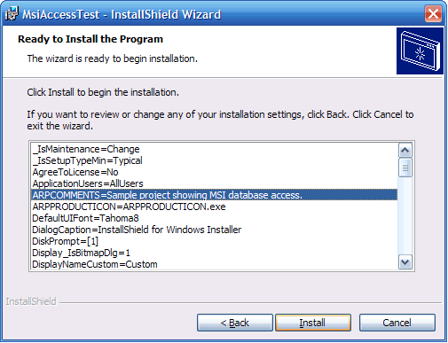 ReadyToInstall dialog showing the temp records