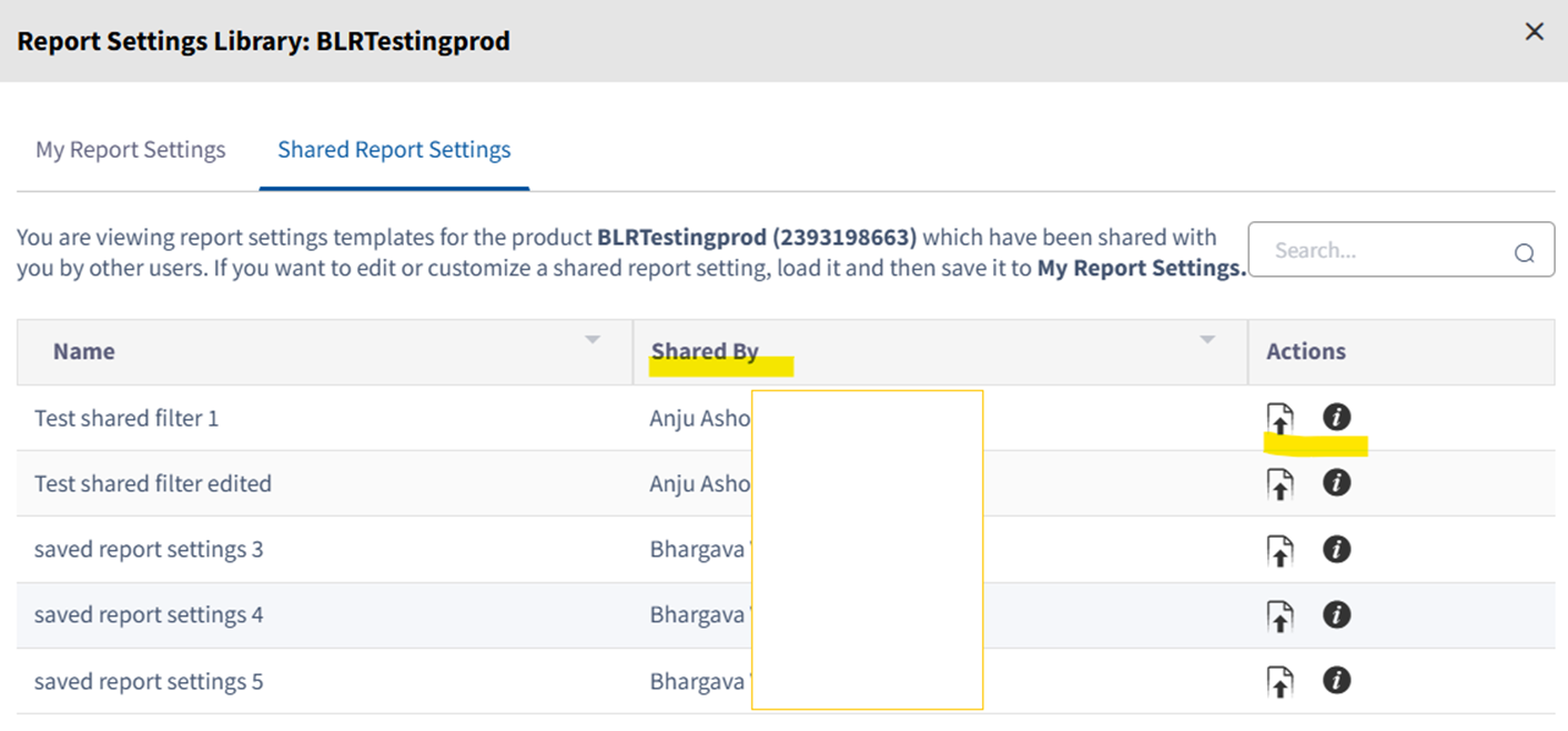 Shared Report Settings Tab