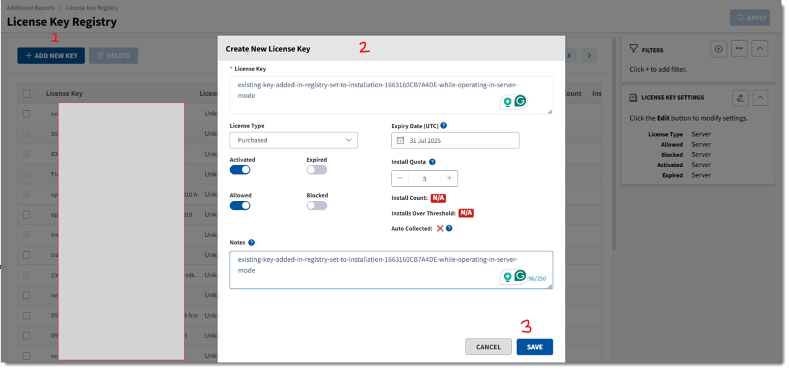 Create New License Key